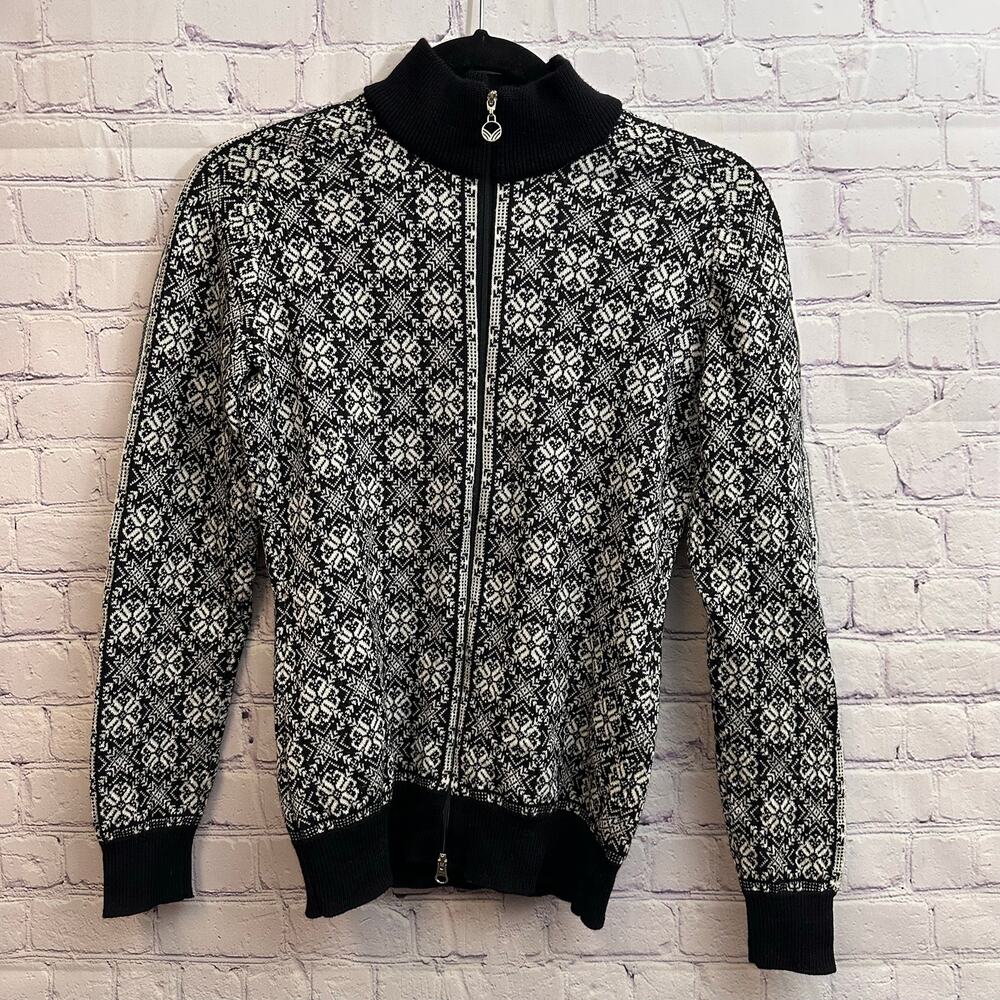 Dale of Norway Women's Frida Jacket Sweater Full Zip Black & White Small FLAWED